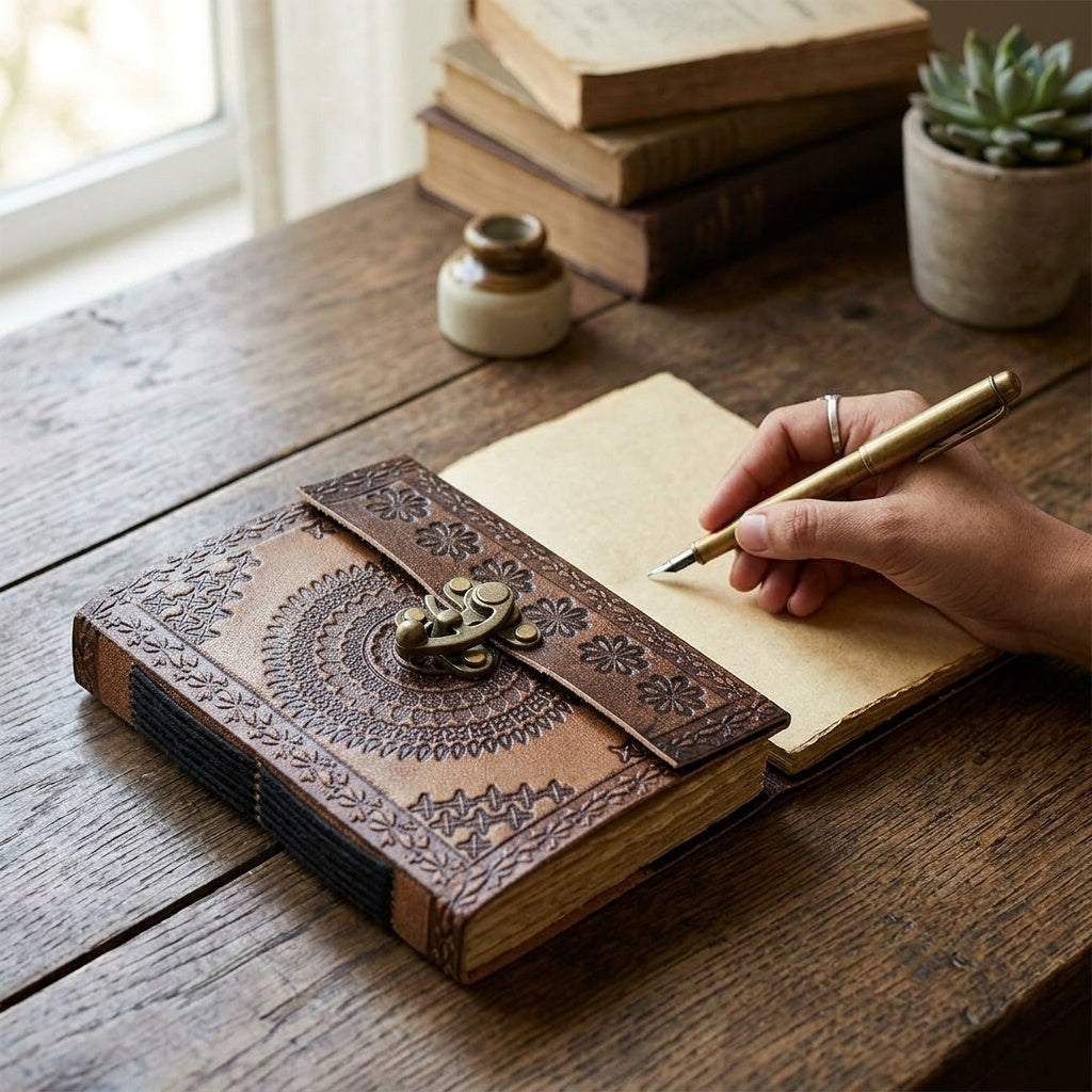 Vintage Leather Journal with Brass Lock
