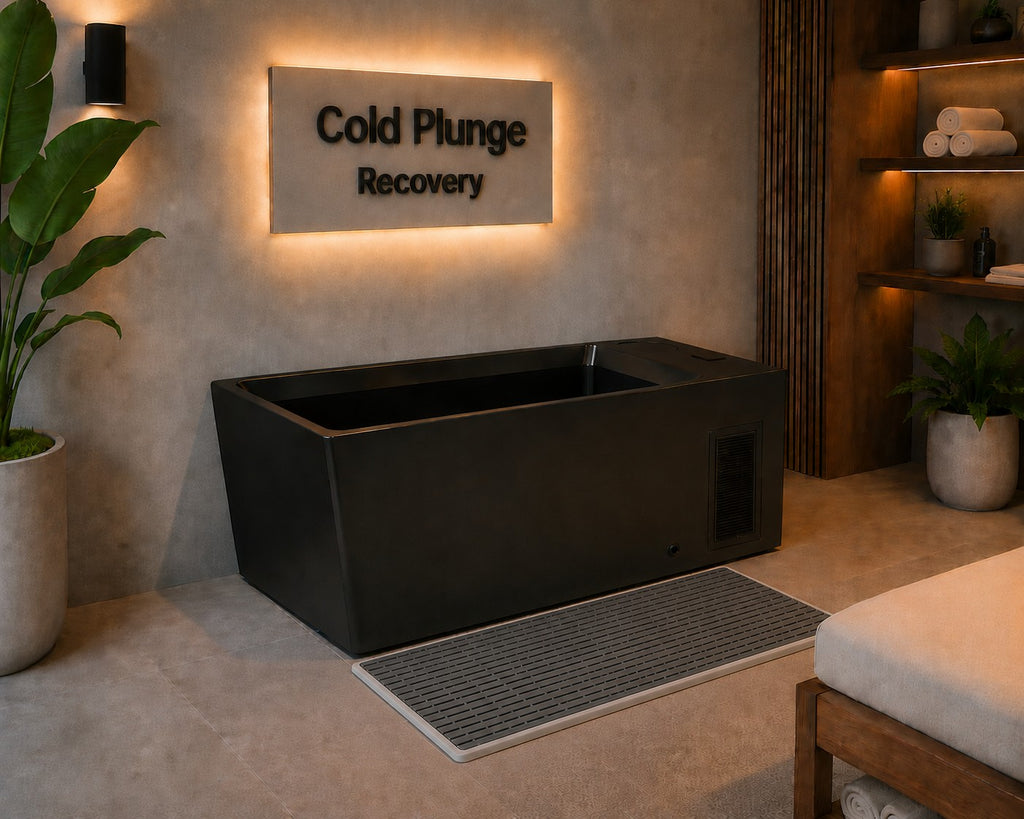Canuck Cold Pro Commercial Cold Tub — black tub in supplier spa setting