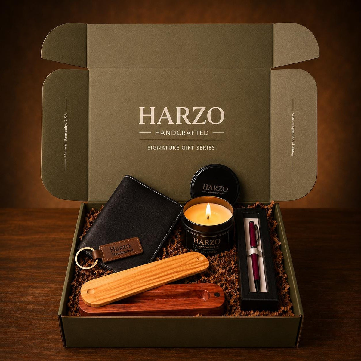 The Study — Leather Journal, Pen & Candle Gift Set