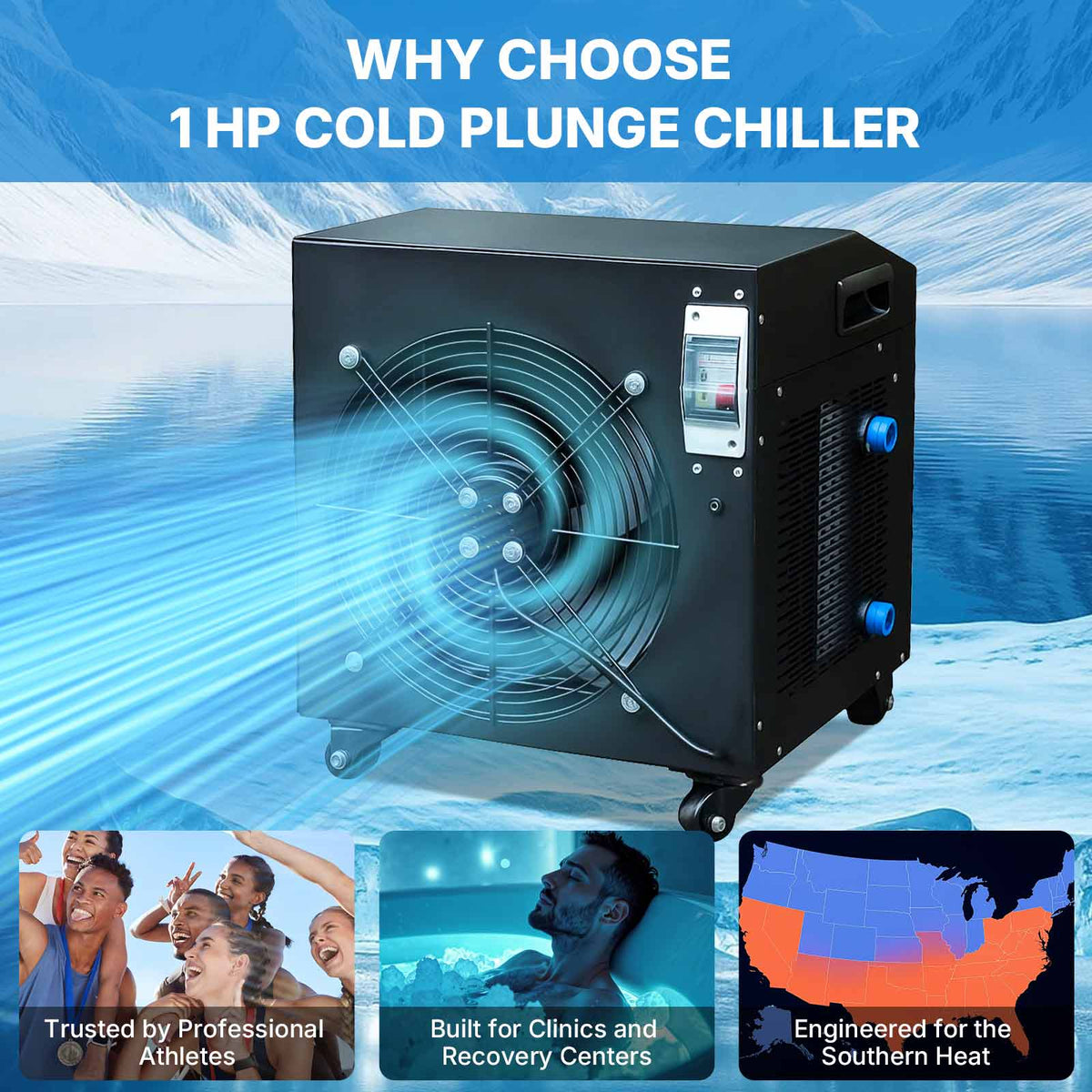 PLUNGE CHILL 1HP chiller with blue cooling fan