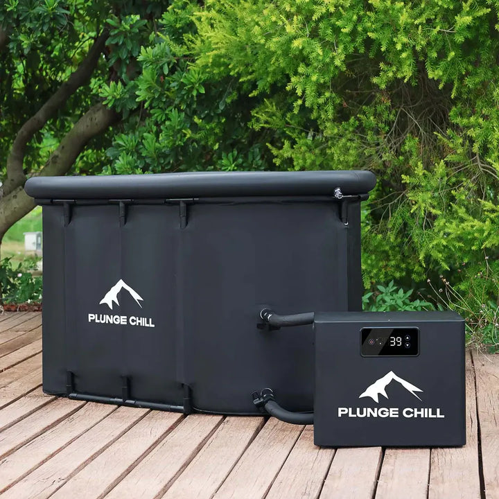 PLUNGE CHILL MAX tub and portable chiller on a deck