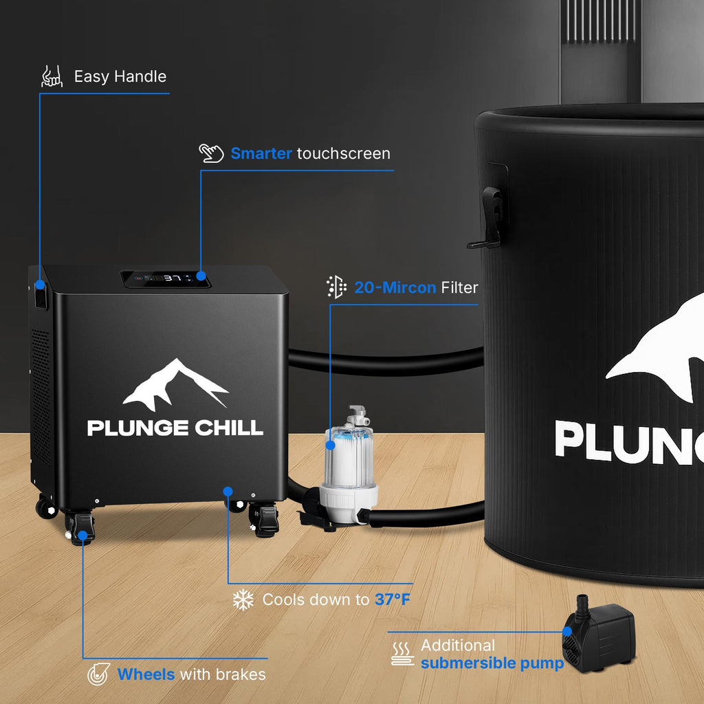 PLUNGE CHILL 1HP chiller with touchscreen, wheels, filter and pump