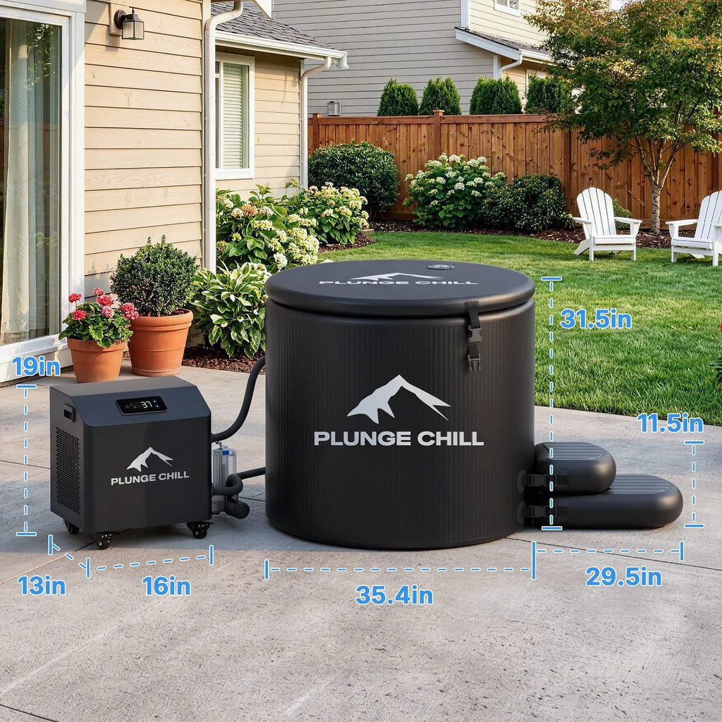 PLUNGE CHILL Plus tub and chiller dimension diagram
