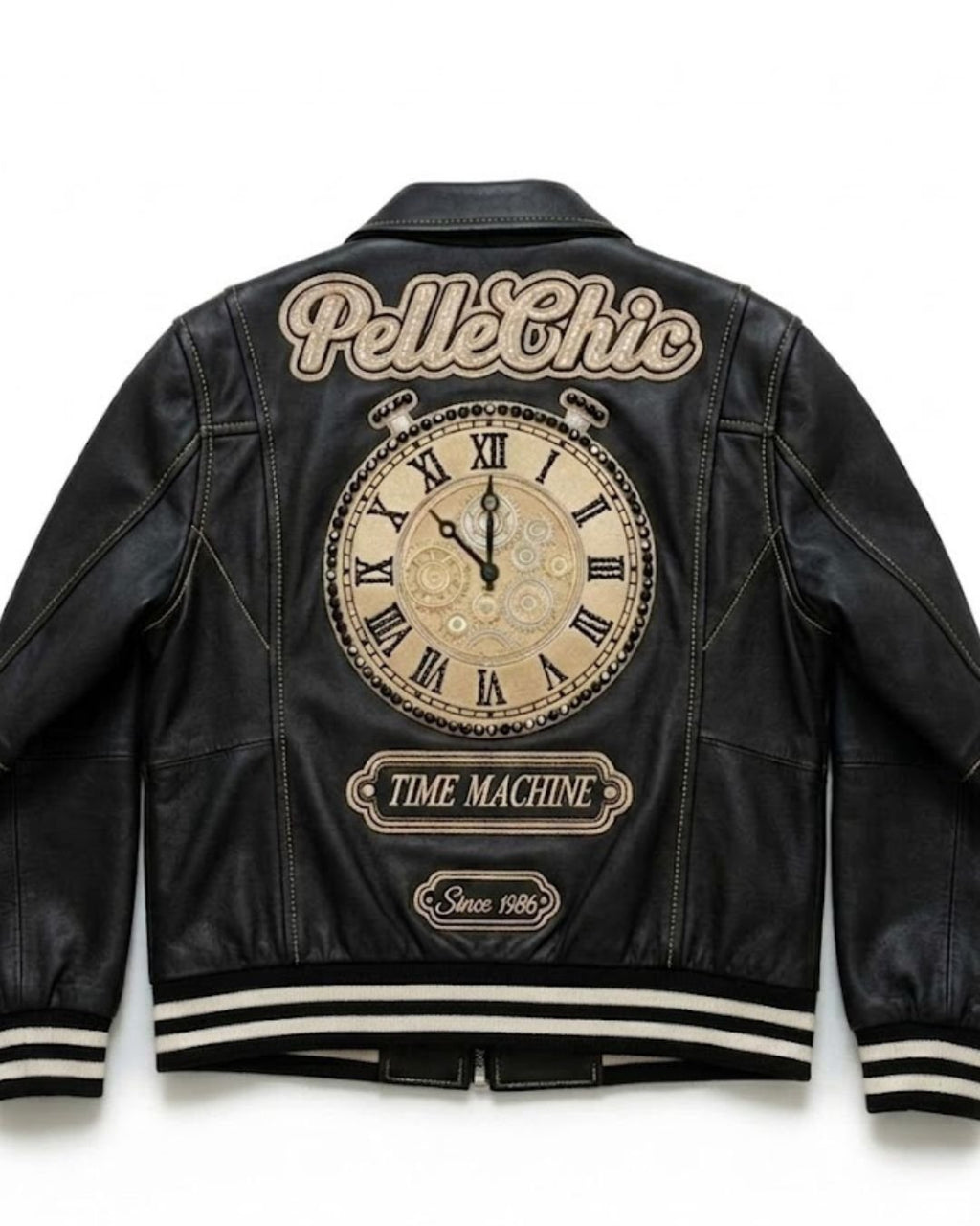 Pelle Chic Time Machine black and gold leather bomber jacket