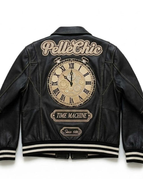 Pelle Chic Time Machine black and gold leather bomber jacket
