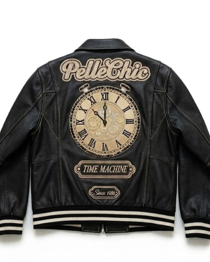 Pelle Chic Time Machine black and gold leather bomber jacket