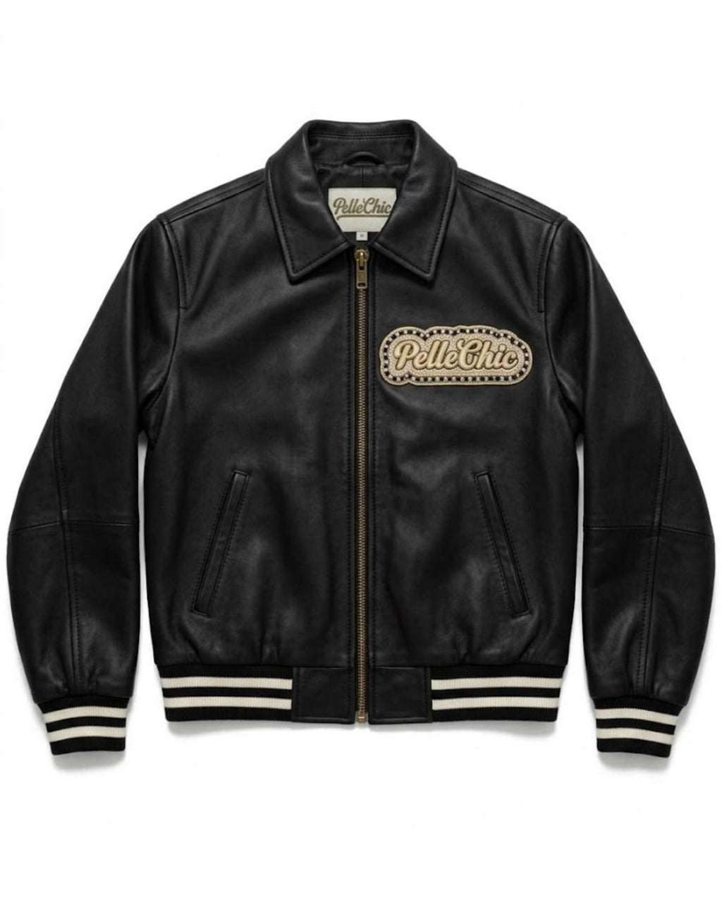 Pelle Chic Time Machine Black & Gold bomber — front product view