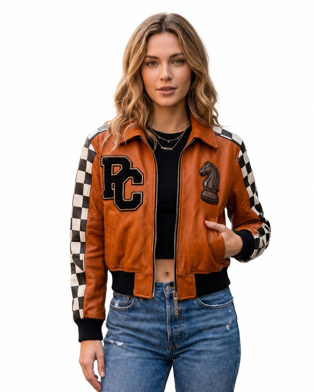 Pelle Chic Chess Player jacket — front on model