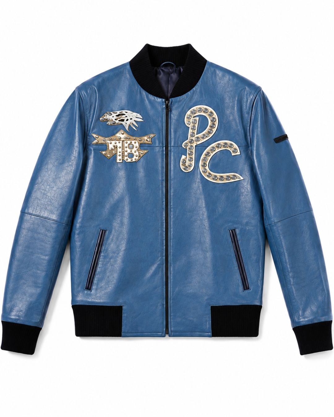 Pelle Chic Blue Studded bomber — front product view