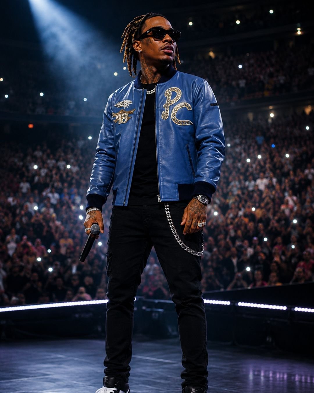Pelle Chic Blue Studded bomber — supplier front styling image